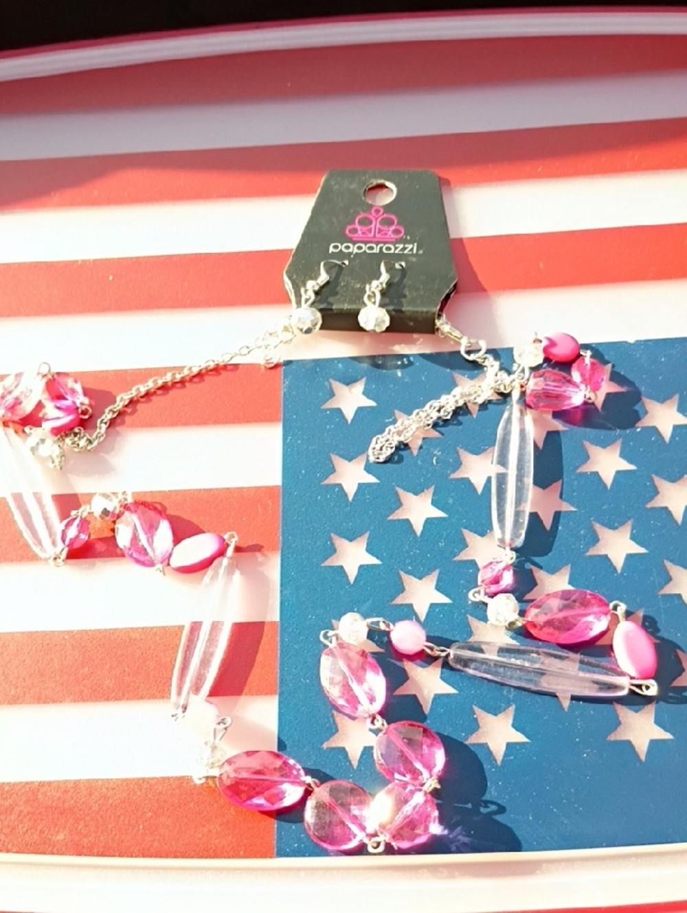 paparazzi Hot Pink and Clear Bead Necklace with Matching Earrings